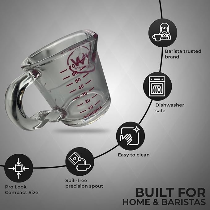 Rattleware 3 oz Espresso Shot Glass Pitcher with Handle - Double Spouted Genuine Barista Measuring Cup with ML & OZ Graduations - Durable Swift Espresso for Pouring Shots & Coffee