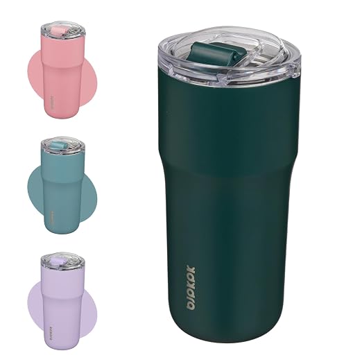BJPKPK 20oz Spill Proof Coffee Tumbler, Insulated Stainless Steel Cup | Double Wall Vacuum, Leakproof Lid, Keeps Hot/Cold/Iced, BPA Free, Dishwasher Safe, Cupholder, Travel, Dark Green by BJPKPK