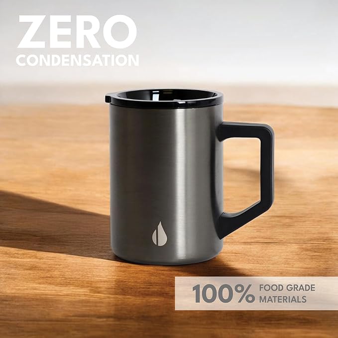 Elemental Insulated Coffee Mug - Triple-Wall Stainless Steel Summit Travel Cup for Hot and Cold Drinks - Thermal Coffee Mug with Lid and Handle for Camping, Office & Travel 16oz - Gunmetal - Image 6