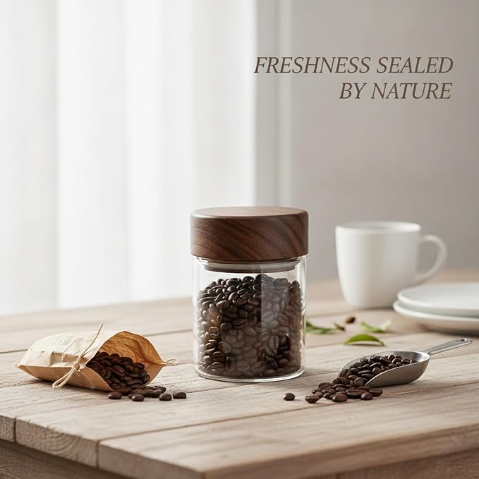 Glass Storage Jar with Acacia Wood Lid, Borosilicate Food Canister for Coffee Beans Tea Sugar Dry Pantry Staples (1 PC) - Image 3