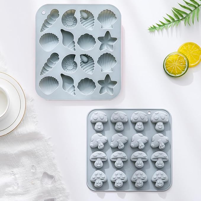 32 Cavities Candy Chocolate Silicone Molds, Including Mushroom, Starfish, Seashells, Conch, 9 Unique Shape, Baking Mold for Making Birthday Cake, Cake Decoration, Jelly, Cupcake, Ice Cubes 2 Count