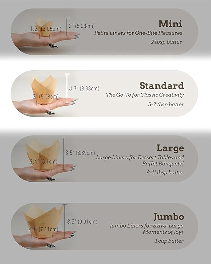 Bake Choice 200pcs Tulip Cupcake Liners, Standard Size, Mix Color | Tulip Muffin Liners, EU Parchment Paper, Brown, White, Unbleached Natural Color, for Party, Christmas - Image 2