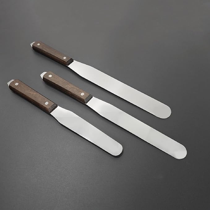 Gugxiom 6Pcs Straight Icing Spatula Set, Stainless Steel Cake Decorating Frosting Spatulas, with Wooden Handle