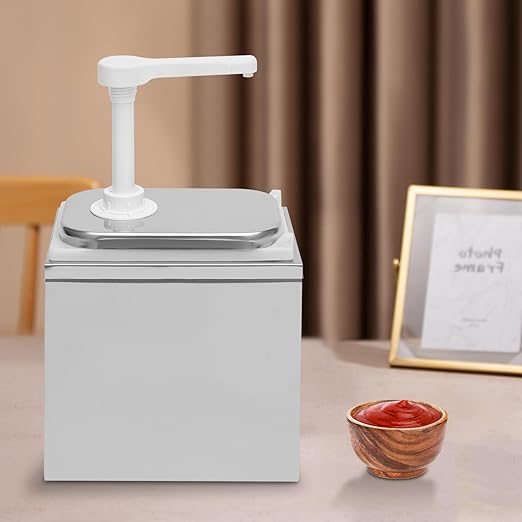 Sauce Pump Dispenser, 2L/2.11QT Stainless Steel Squeeze Ketchup Dispenser Pump with Inside Box, Commercial Condiment Pump Station, Syrup Station Container for Home Kitchen Hotel Milk Tea Coffee Shop