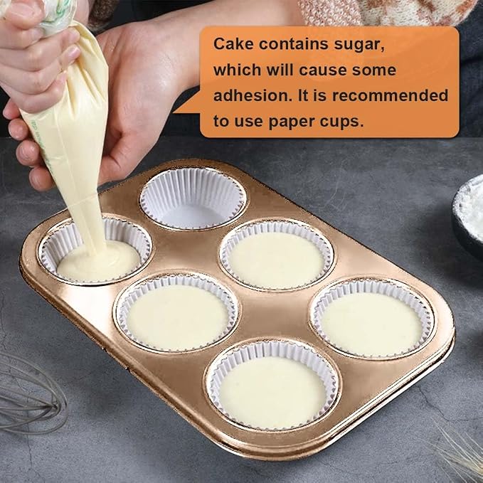 2 Packs Premium Steel Muffin Pan for Baking, Round Muffin Baking Pan, Baking Tray for Muffins, Cupcakes, Brownie(Gold, 6 Cup) - Image 4