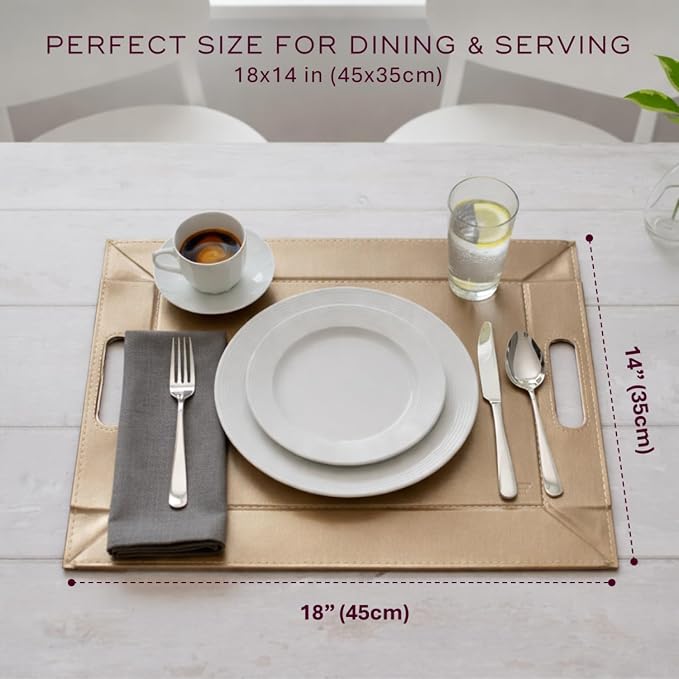 2-in-1 Serving Tray & Placemat | Faux Leather & Reversible | Lays Flat as a Placemat or Folds into an Ottoman Food Tray, Easy to Clean - Image 7