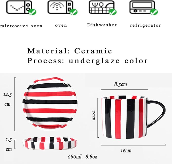Espresso Cups Ceramic Coffee Mug Series European Striped Dot Coffee Cup And Saucer Mug Cake Plate Afternoon Tea Set Tea Cup And Saucer,Redblack - Image 2