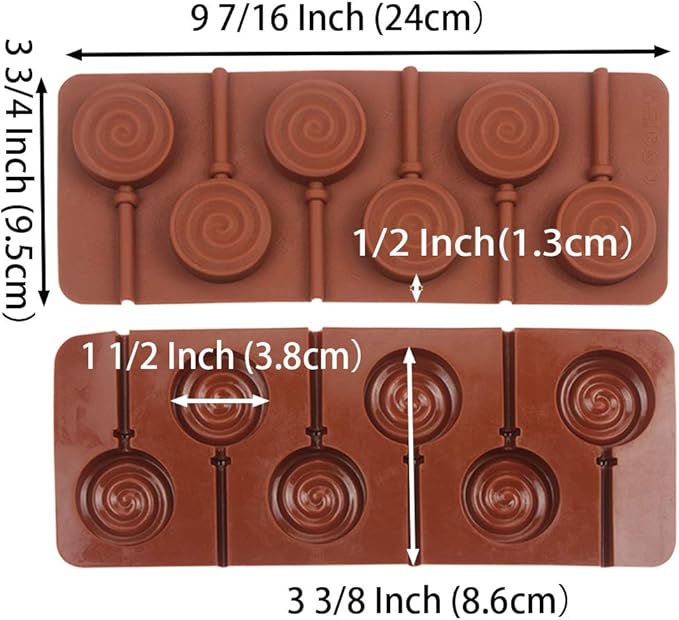 Round Silicone Mold for Lollipop Hard Candy Chocolate Cake Decorating With 24pcs Reusable Sticks Swirl Shape Set of 4