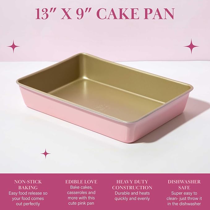 Paris Hilton Nonstick Carbon Steel Bakeware Collection, 13-Inch x 9-Inch Multipurpose Pan, Dishwasher Safe, Made without PFOA and PFAS, Pink Champagne Two-Tone - Image 2