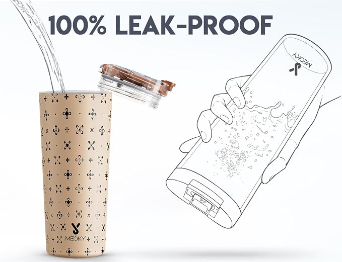 Meoky 24 oz Insulated Travel Coffee Mug: Leak Proof Lid, Mocha Cross | Stainless Steel Coffee Tumbler, Keeps Hot for 8 Hours or Cold for 24 Hours, Fits in Car Cup Holder, BPA Free - Image 5