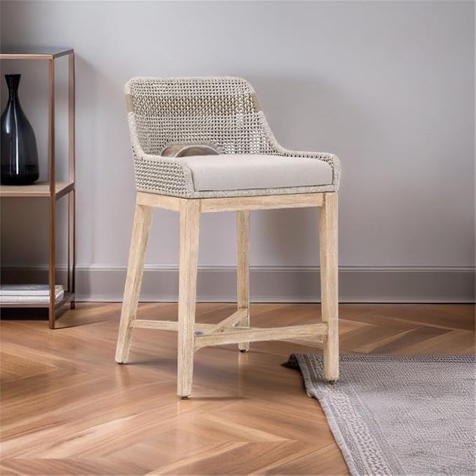 MAKLAINE Bar Stool Chair in Gray | Seat Height 35" | with Semi-Circle Seat, Footrest, Backrest | Indoor for Dining Room Kitchen Counter Table - Image 2