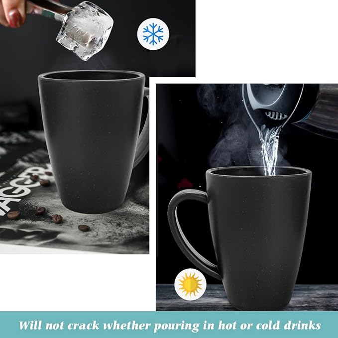 Teivio 12 Pack Wheat Straw Cups with Handle,Plastic 13.5 oz Squircle Mugs, Reusable Unbreakable Drinking Water Tumblers for Adults, Kids, Coffee, Camping,RV, Dishwasher Safe, Black - Image 3