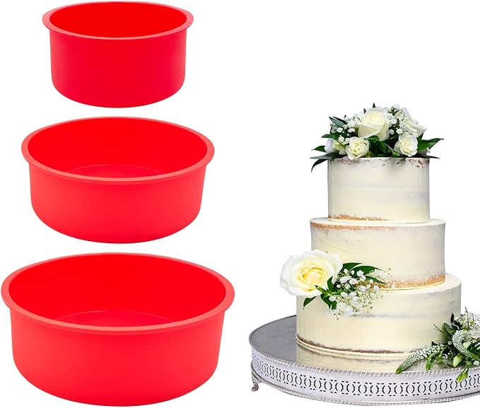 KWAGOCAR 3 Pieces Silicone Cake Pans Round Silicone Molds for Baking Quick Release Bakeware Pans Kitchen Non-Stick Reusable Cake Pan for Baking Layer Cake Cheese Chiffon Cake (4 Inch, 6 Inch, 8 Inch) by Woopsoo