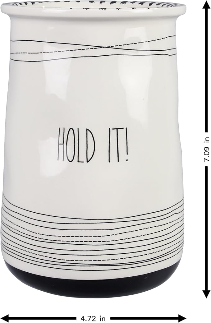 Young's Inc Ceramic Farmhouse Utensil Holder for Kitchen Counter, Black and White Farmhouse Décor Utensil Crock, 4” Diameter Kitchen Utensil Holder 20142 - Image 4