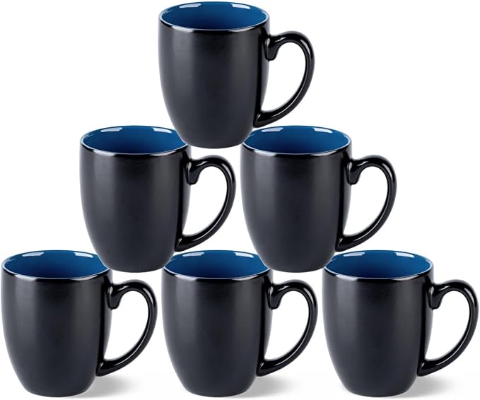 GBhome 12oz Coffee Mugs Set of 6, Large Ceramic Coffee Mugs for Man, Woman, Dad, Mom, Modern Coffee Mugs Set with handle for Tea/Latte/Cappuccino/Milk/Cocoa. Dishwasher&Microwave Safe,Blue by GBhome