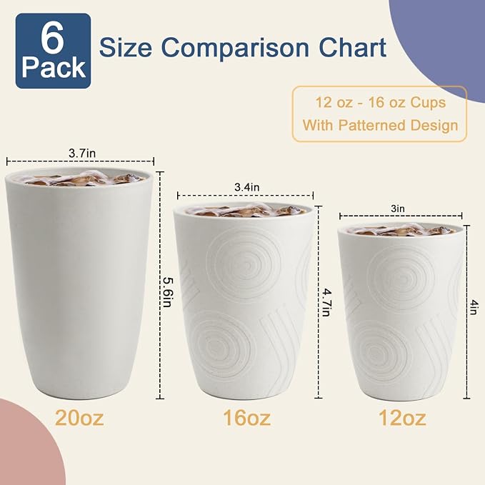 Wheat Straw Cups 16 OZ - Unbreakable Drinking Cup Set of 6, Plastic Cups Reusable, Lightweight Water Cup, Microwave & Dishwasher Safe Plastic Drinking Glasses for Kitchen, Bathroom - White - Image 6