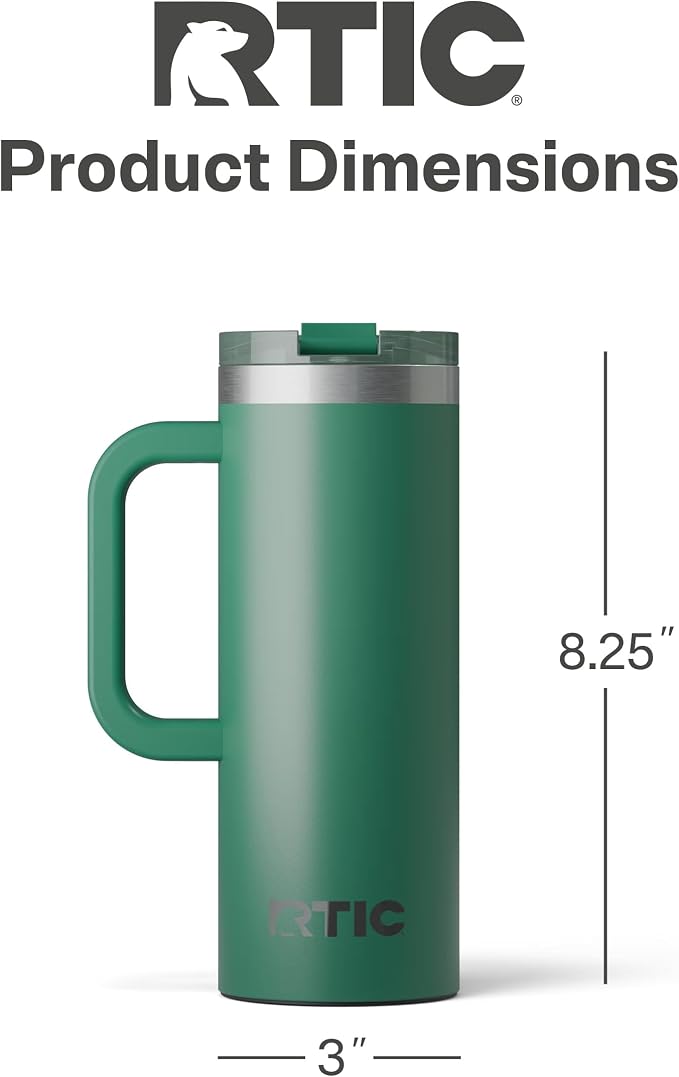RTIC 20oz Road Trip Travel Mug with Lid and Handle, Ceramic Lined, Insulated, Stainless Steel, Metal, Double Wall Vacuum-Insulation, Portable Coffee, Tea Cup for Hot and Cold Drink, Pine Tree - Image 4
