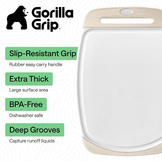 GORILLA GRIP BPA-Free Reversible Kitchen Cutting Board Set of 3, US Designed, Nonporous, Juice Grooves Catch Liquid, Slip Resistant Border, Dishwasher Safe, Durable Large Food Chopping Boards, Almond - Image 2