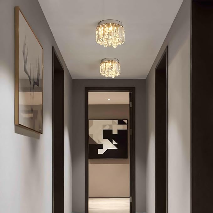 Crystal LED Ceiling Light Chandelier, Modern Semi Flush Mount Lighting Fixture Ceiling Lamp for Living Room, Dining Room, Bedroom, Kitchen Island, Entryway (7.87“ * 5.9” Round Warm Light) - Image 7