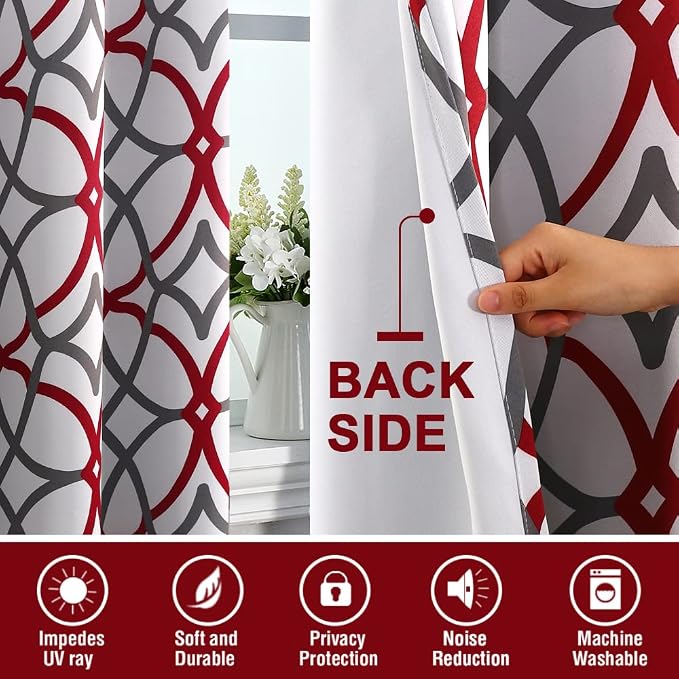 H.VERSAILTEX Blackout Curtains 84 inch Length 2 Panels Set Thermal Curtains & Drapes Window Treatment Noise Reducing Geometric Modern Grommet Living Room Curtains for Bedroom - Burgundy and Gray - Image 4