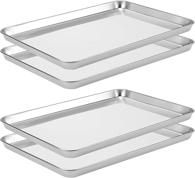 LEXININ Stainless Steel Baking Sheets, 17 x 12 x 1 Inch, Cookie Pans for Oven, 4-Piece Set, Silver by LEXININ