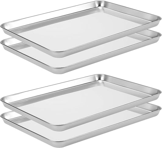 LEXININ Stainless Steel Baking Sheets, 17 x 12 x 1 Inch, Cookie Pans for Oven, 4-Piece Set, Silver by LEXININ