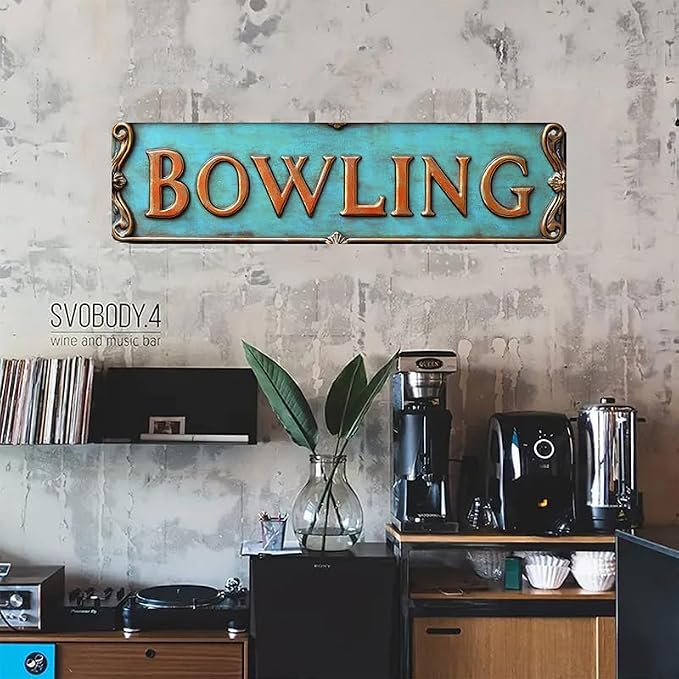 Bar Sign Bar Gifts Vintage Metal Wall Decor Sign"BOWLING" Street Sign Funny Man Cave Decor Accessories for Home, Bar, Bathroom, Bedroom Unique Retro Tin Signs for Outdoor 4 X 16 inches - Image 3