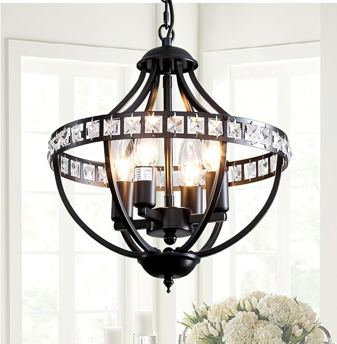 c Chandeliers，Farmhouse Ceiling Chandelier Rustic Vintage Black Pendant Hanging Lighting for Dining Room Living Room Entryway Kitchen Island Bedroom Foyer Lighting（4-Light） by ThreebroBrand