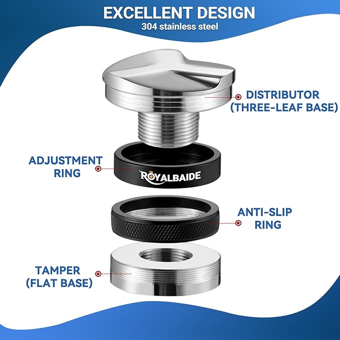 51mm Espresso Tamper and Distributor, Dual Head Coffee Leveler Compatible with 51mm Portafilter, Adjustable Depth Detachable Professional Espresso Hand Tampers
