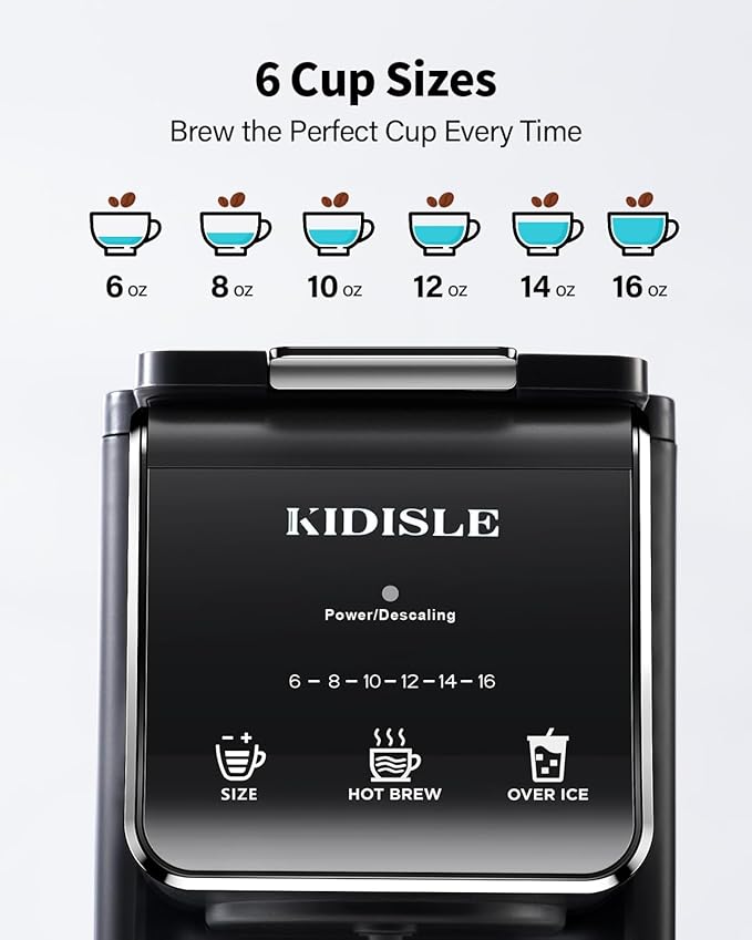 KIDISLE Hot & Iced Single Serve Coffee Maker for K Cup & Grounds, 6–16oz Brew Sizes, 40oz Water Tank, Reusable Pod Filter, Easy-to-Use for Home, Office, Dorm, Black - Image 5