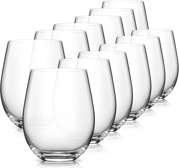 Stemless Wine Glasses Set of 12, 18oz Red White Wine Glass, No Stem | Glassware, Sturdy Drinking Glass, Home Bar, Daily Use, Hosting, Evening Party, Birthdays, Housewarming by LUNAMANTHA