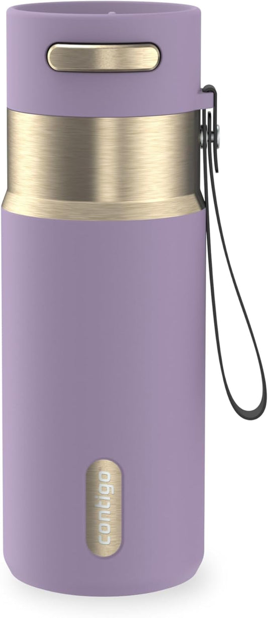 Contigo AutoSeal 16 oz Stainless Steel Vacuum-Insulated Water Bottle with Leakproof Push-Button Spout & Lock, Carry Strap, BPA-Free & Lead-Free, Dishwasher Safe by Unknown
