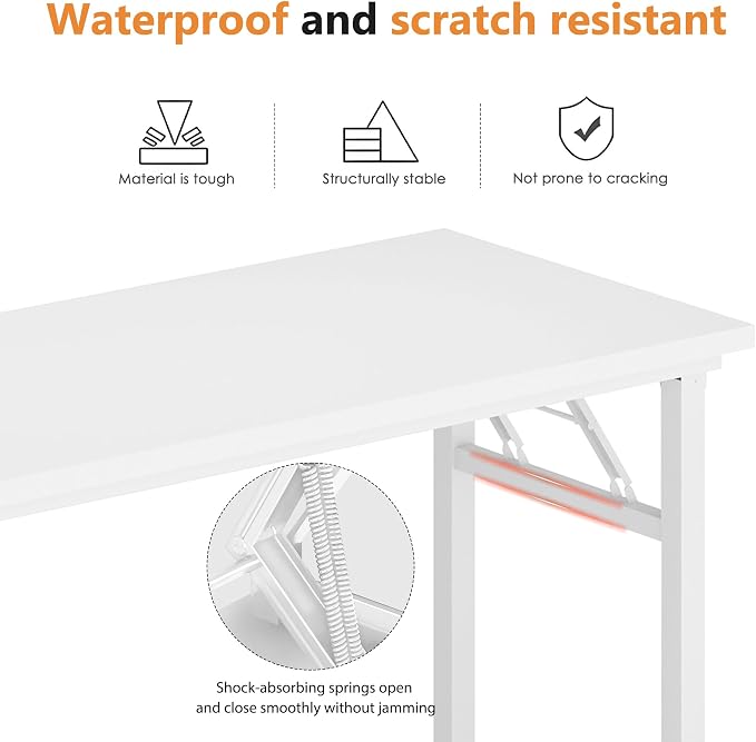 DlandHome 54.3 Inch Large Folding Computer Desk, Fully Assembled, White | Foldable Writing Table, Portable Activity Conference Table for Home Office, Wood Top Metal Frame, Collapsible Easy Storage - Image 5