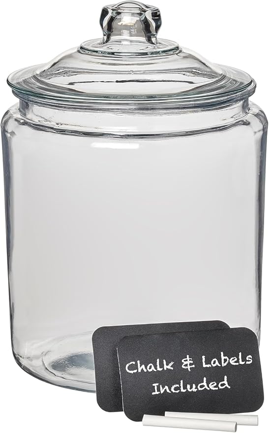 Anchor Hocking Heritage Hill Glass Jar with Lid, 2 Gallon Capacity, with 2 Chalkboard Labels and Chalk by AnchorHocking