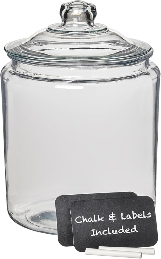 Anchor Hocking Heritage Hill Glass Jar with Lid, 2 Gallon Capacity, with 2 Chalkboard Labels and Chalk by AnchorHocking