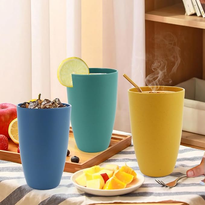Wheat Straw Cups, 20 OZ Large Cups Set of 6, Unbreakable Drinking Cups, Alternative to Plastic Cups Reusable, Dishwasher & Microwave Safe Water Tumblers for Kitchen, Camping(Multicolor) - Image 7