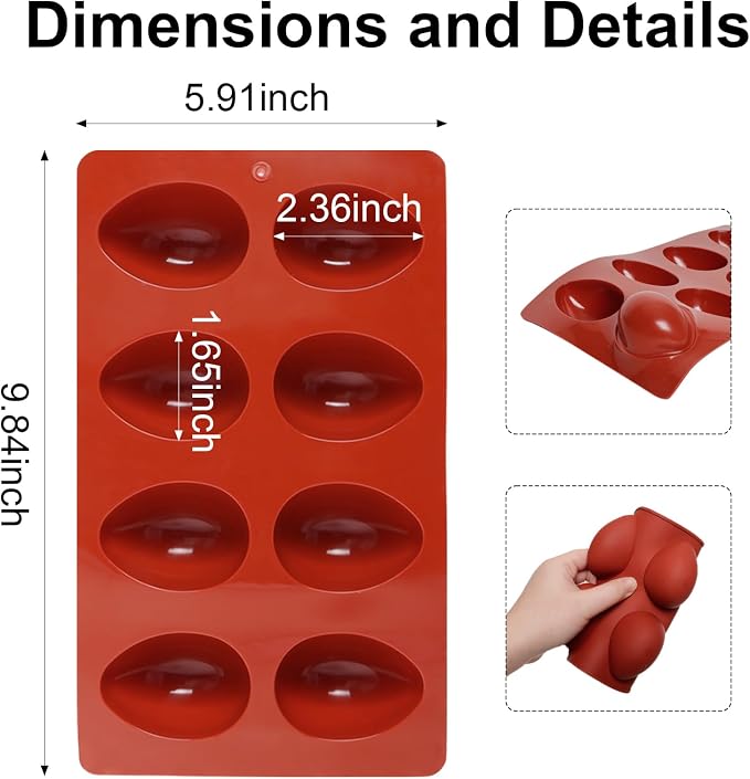 1 Pack Silicone Egg Molds 8 Cavity Easter Silicone Candy Mold 3D Egg-Shaped Silicone Baking Mold for Chocolate, Jello, Mini Cakes, DIY Desserts, Candy, Ice, Pudding, Baking (1, Brick Red) - Image 2