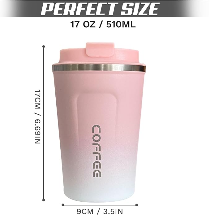 SPLMIFA Travel Coffee Mug Leak-Proof, Reusable Coffee Cups with Lids, Stainless Steel Vacuum Insulated Coffee Tumblers, Thermal Insulation Cup for Men and Women Hot & Cold Drinks(2nd-Pink White, 17OZ) - Image 4