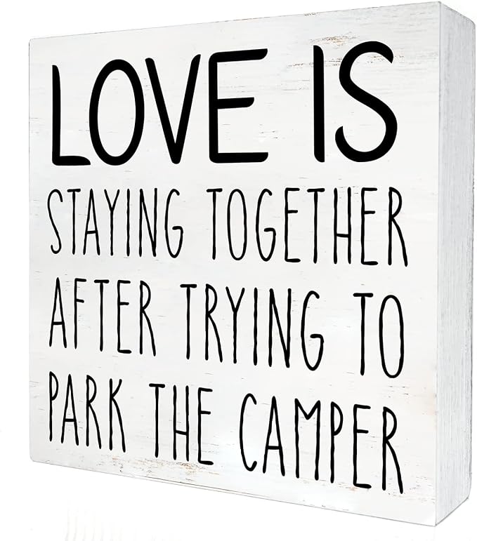 Love is Staying Together Camper Wood Box Sign Home Decor Rustic Camping Wooden Box Sign Block Plaque Wall Desk Decoration by HDKY