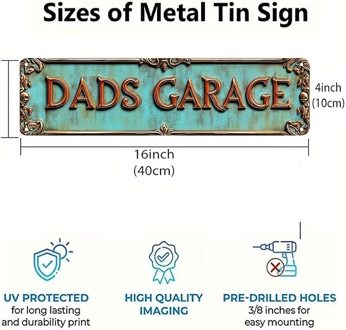 Bar Sign Bar Gifts Vintage Metal Wall Decor Sign"DADS GARAGE" Street Sign Funny Man Cave Decor Accessories for Home, Bar, Bathroom, Bedroom Unique Retro Tin Signs for Outdoor 4 X 16 inches - Image 4