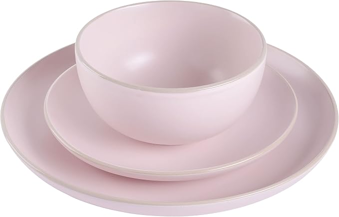Gibson Home Rockaway 12-Piece Round Stoneware Dinnerware Set, Service for 4 – Pink Plates and Bowls, Modern Matte Finish, Microwave & Dishwasher Safe - Image 3