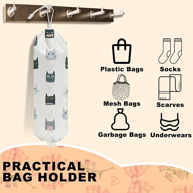 2 Pcs Cat Plastic Bag Holder, Wall Mount Grocery Bag Holder for Plastic Bags, Large Reusable Grocery Bags Organizer Storage Dispenser for Home Kitchen Pantry Decor, Cat Lover Gifts for Women - Image 3