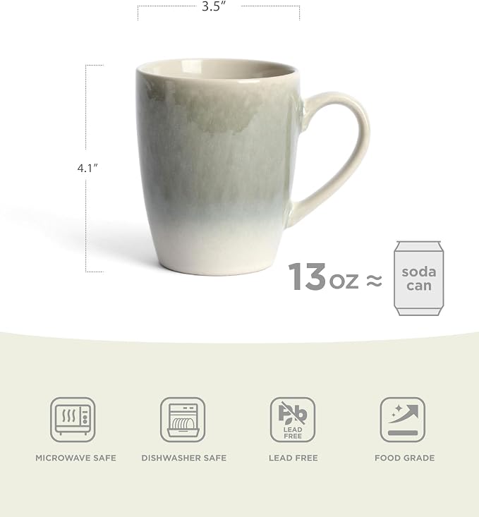 famiware Coffee Mugs Set, 13 oz Mug Set of 8, Stoneware Cups for Latte, Hot Tea, Mocha, Cocoa, Cappuccino, Microwave and Dishwasher Safe, Glacier Series, Sage Green - Image 6