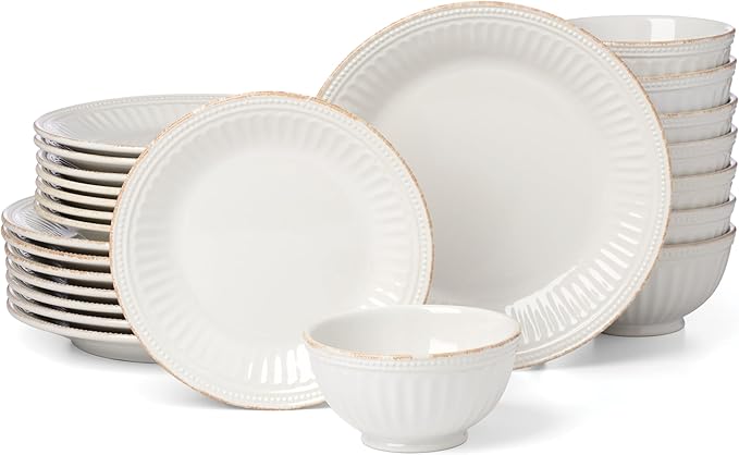 Lenox Dinnerware Sets, French Perle Groove White 24-Piece Dinnerware Set, Service For 8, Stoneware, Dishwasher Safe, Microwave Safe, Bowls, Plates And Bowls, Dinner Dishes, Plates (White, 24 Piece) by Lenox