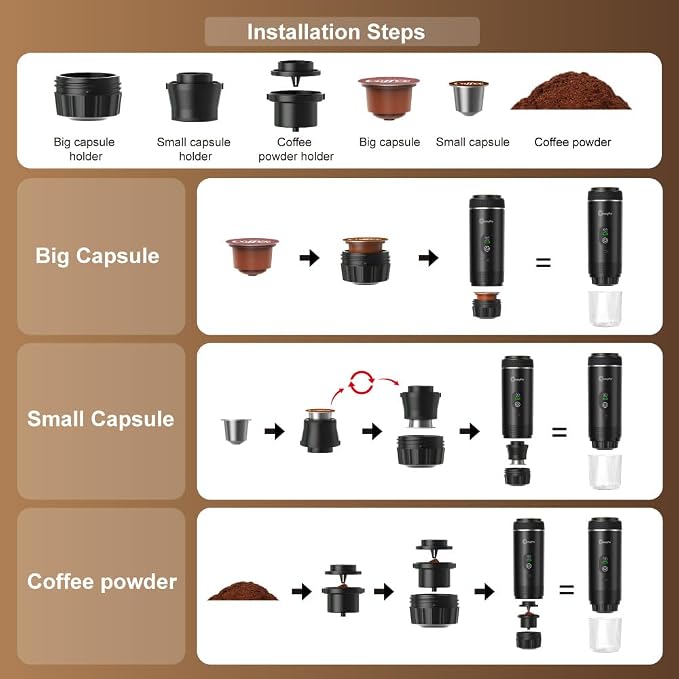 Portable Espresso Machine, Self-Heating Travel Coffee Maker with USB-C, 20 Bar Portable Coffee Maker for Ground Coffee & NS Capsules, for Camping, RV, Hiking, Office - Image 7