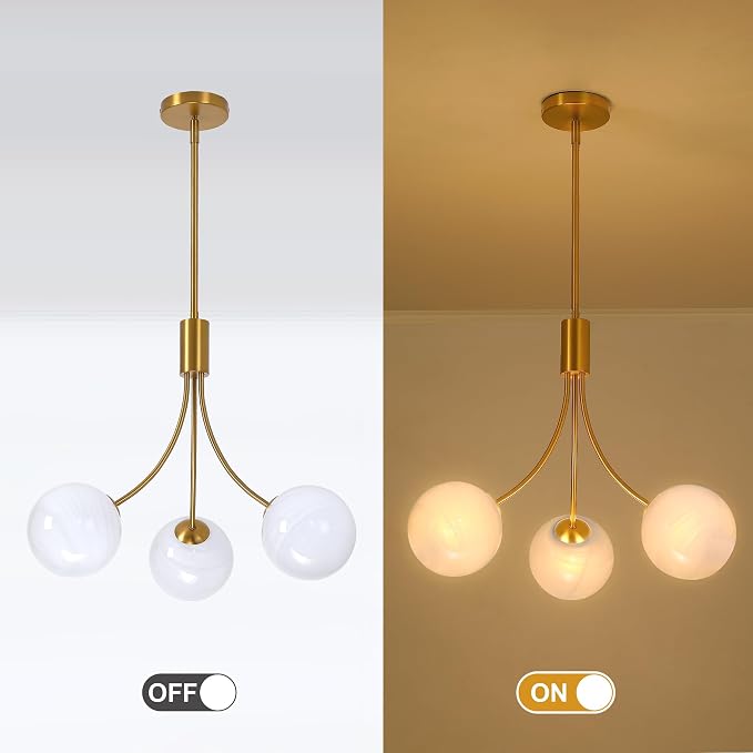 Bubble Chandelier, Modern Glass Gold Sputnik Chandelier 3-Light Ceiling Light Fixture Shades Stylish Bright Lighting for Dining Room Kitchen Bedroom Living Room Foyer Home Decor - Image 2