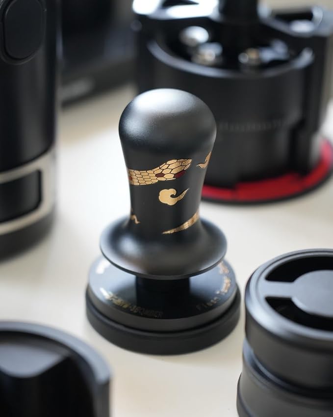 MHW-3BOMBER 58.35mm Espresso Tamper Snake Pattern Edition - 3 Spring Loaded Coffee Tamper with Sound Feedback - Barista Tamper Tool with Ergonomic Handle Flat Base T6069FS-OS