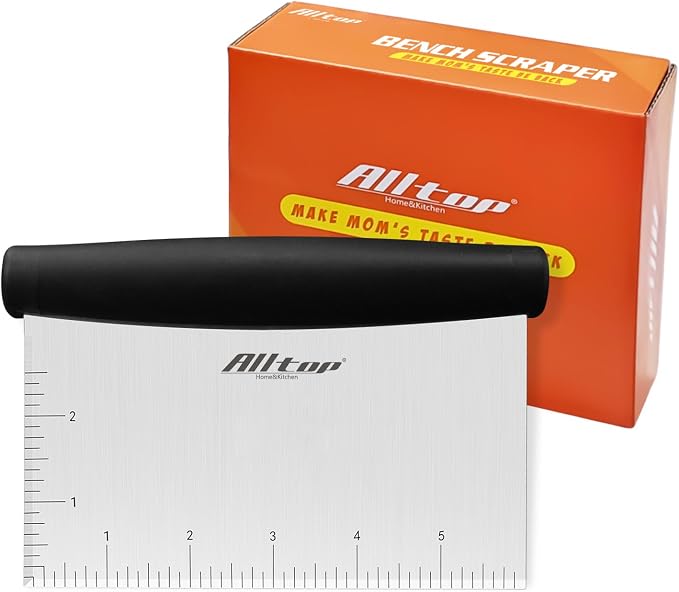 ALLTOP Bench Scraper & Chopper for Kitchen - Ideal Baking Essential Utensil,Stainless Steel Pastry/Dough/Food Cutter Tool for Cake Pizza Bread,Cooking - 1 Pack,Black by ALLTOP