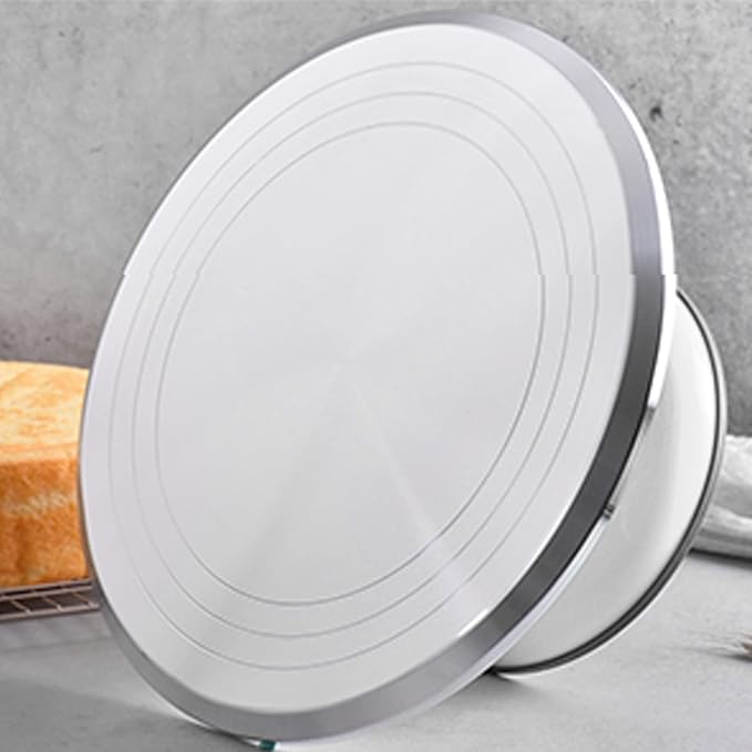 Fdit Cake Decorating Turntable, 10 Inch Silent Bearing Revolving Cake Stand Rounded Edges for Cake Decorating Supplies for Home (White)