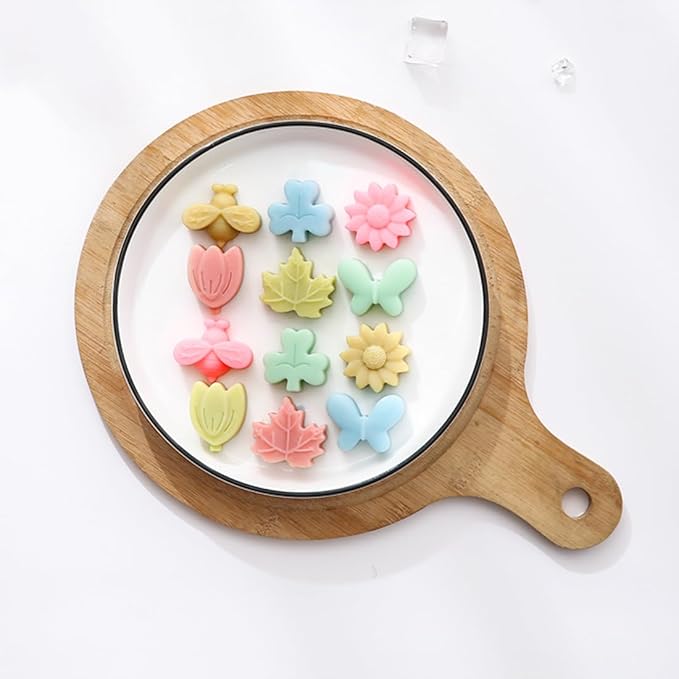 24 Cavities Unique Candy & Chocolate Silicone Mold, 6 Different Shapes, Including Leaf, Flower, Grass, Honey, Butterfly, Non-Stick, Baking Molds for Making Cake Decoration, Jelly, Ice Cubes, 2 Count